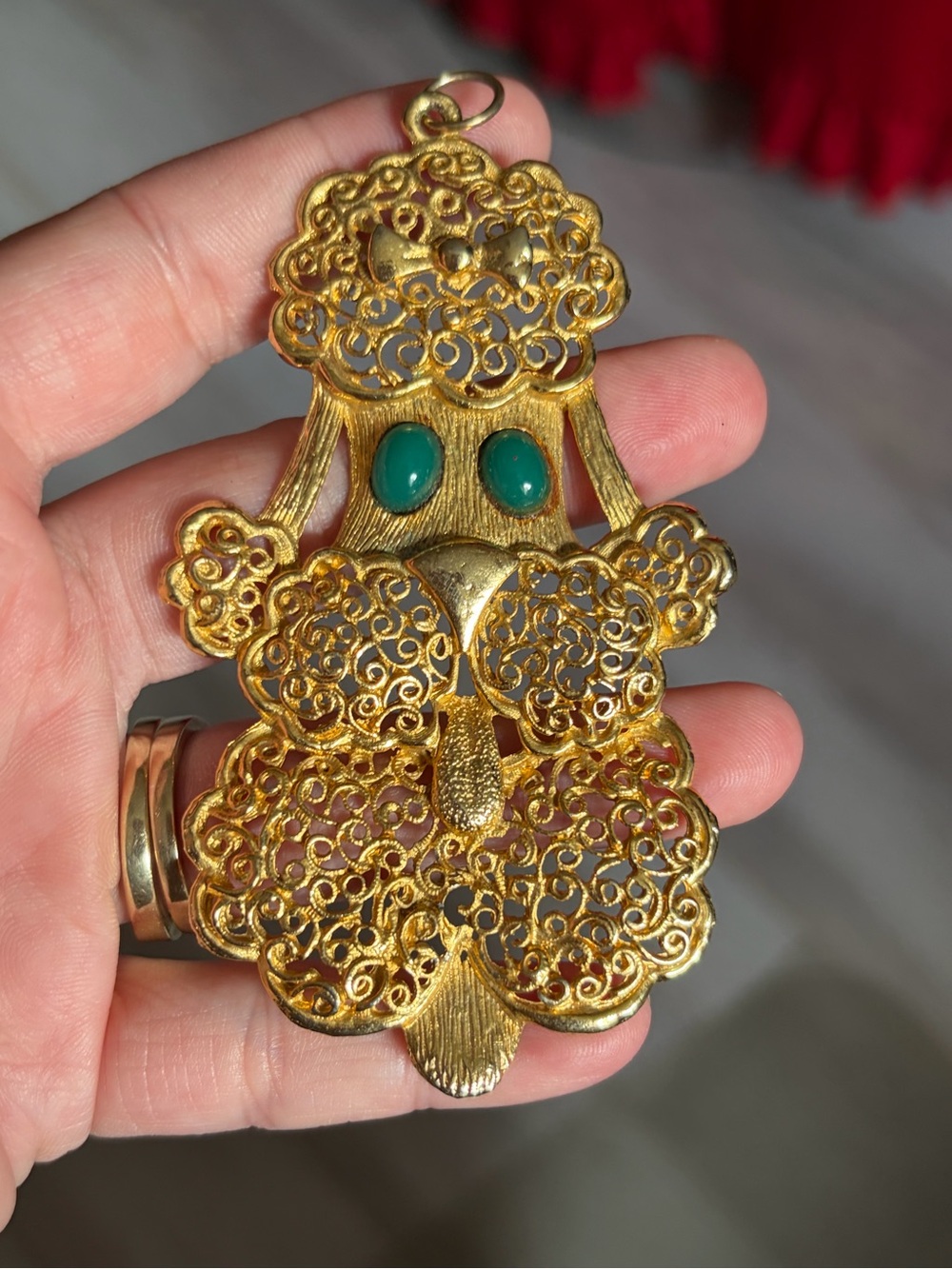 Gold Filigree Pendant with Green Cabochons - Women Jewelry